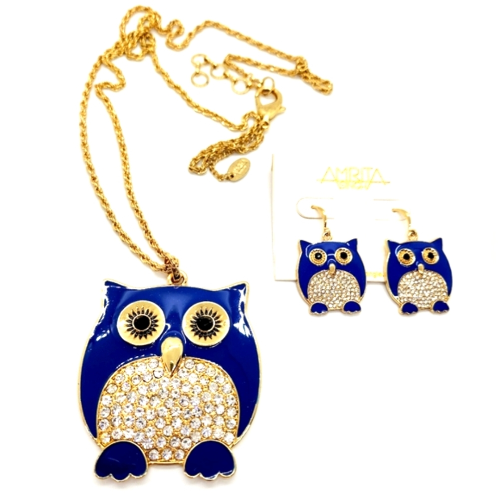 Amrita Singh Blue Enamel Austrian Crystal Necklace & Earrings Set